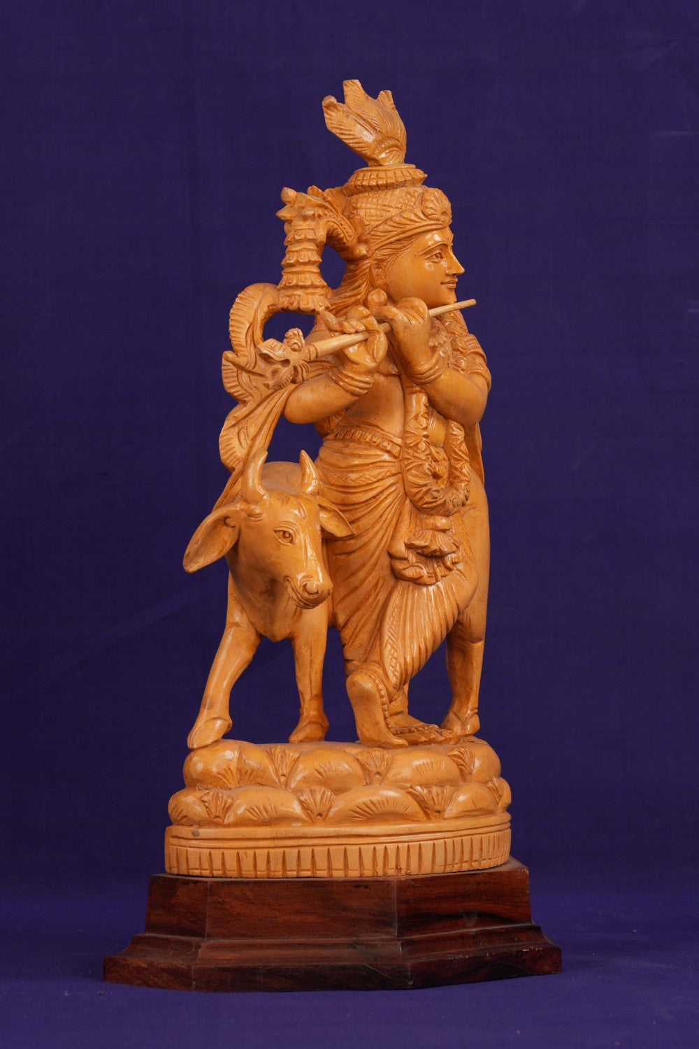 Image of Wooden Lord Krishna Sculpture